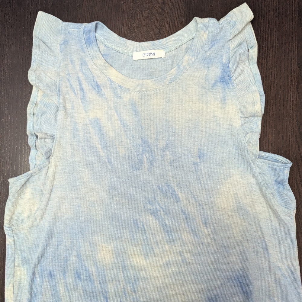 Citron Light Blue Ruffled Sleeve Top Y2K 90s Style Tye Dye